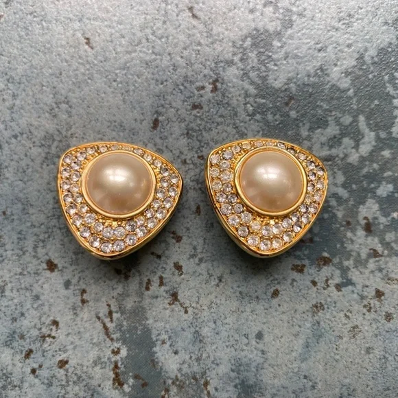 DSC (Daniel Swarovski Company) Rhinestone & Faux Pearl Earrings - Picture 2 of 4